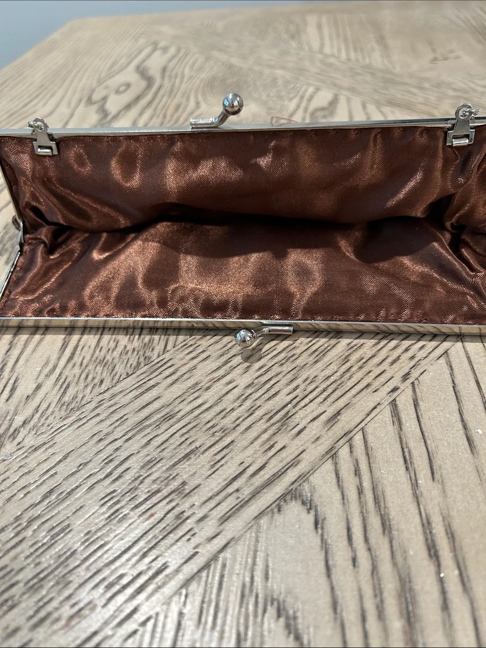 Embellished Brown Satin Evening Clutch